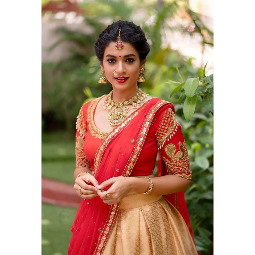Kanjivaram Zari Lehenga with Mirror Work Butterfly Net Dupatta