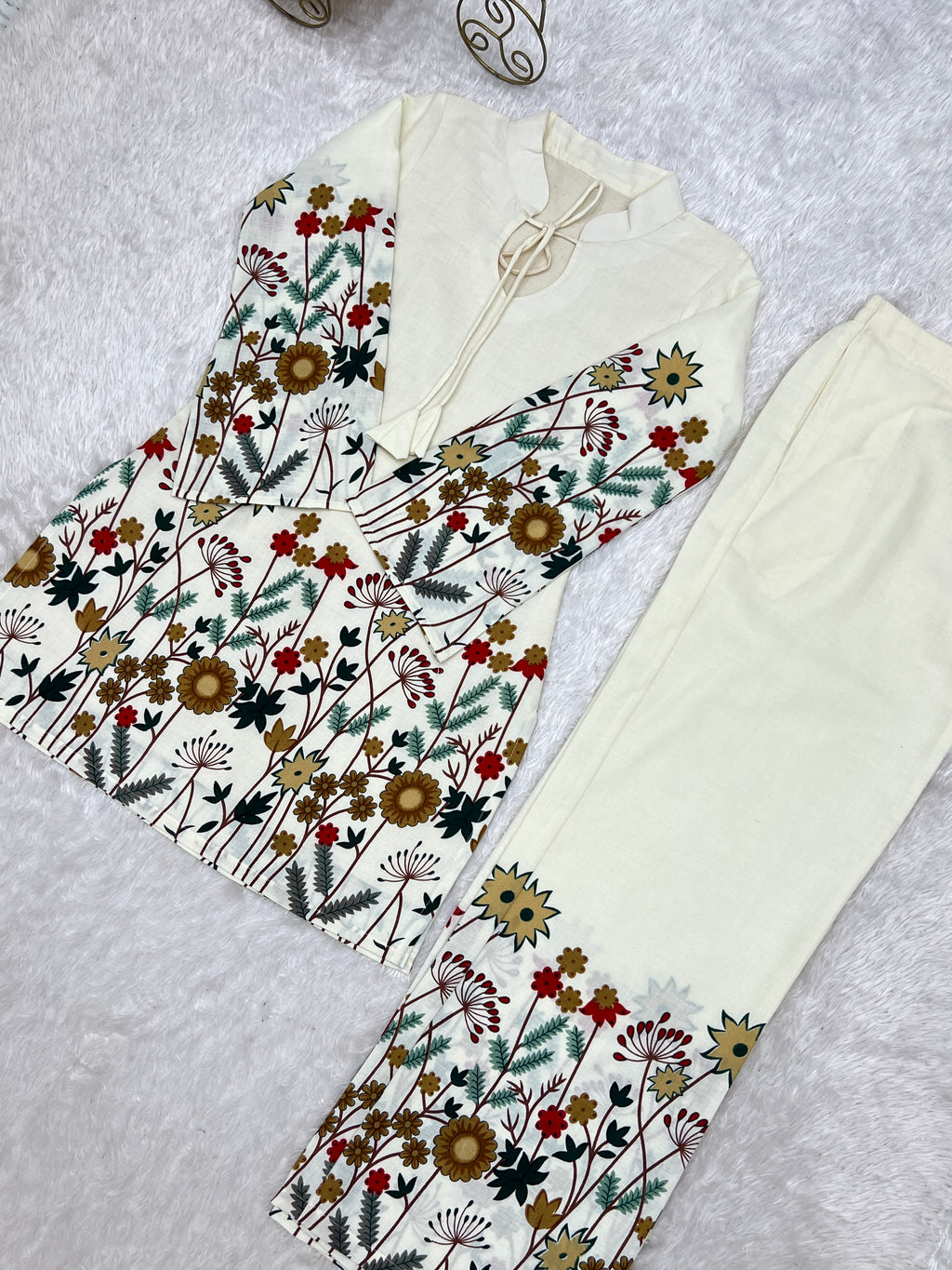 Maroon Magic Slub Cotton Floral Printed Kurta Pant Co-Ord Set