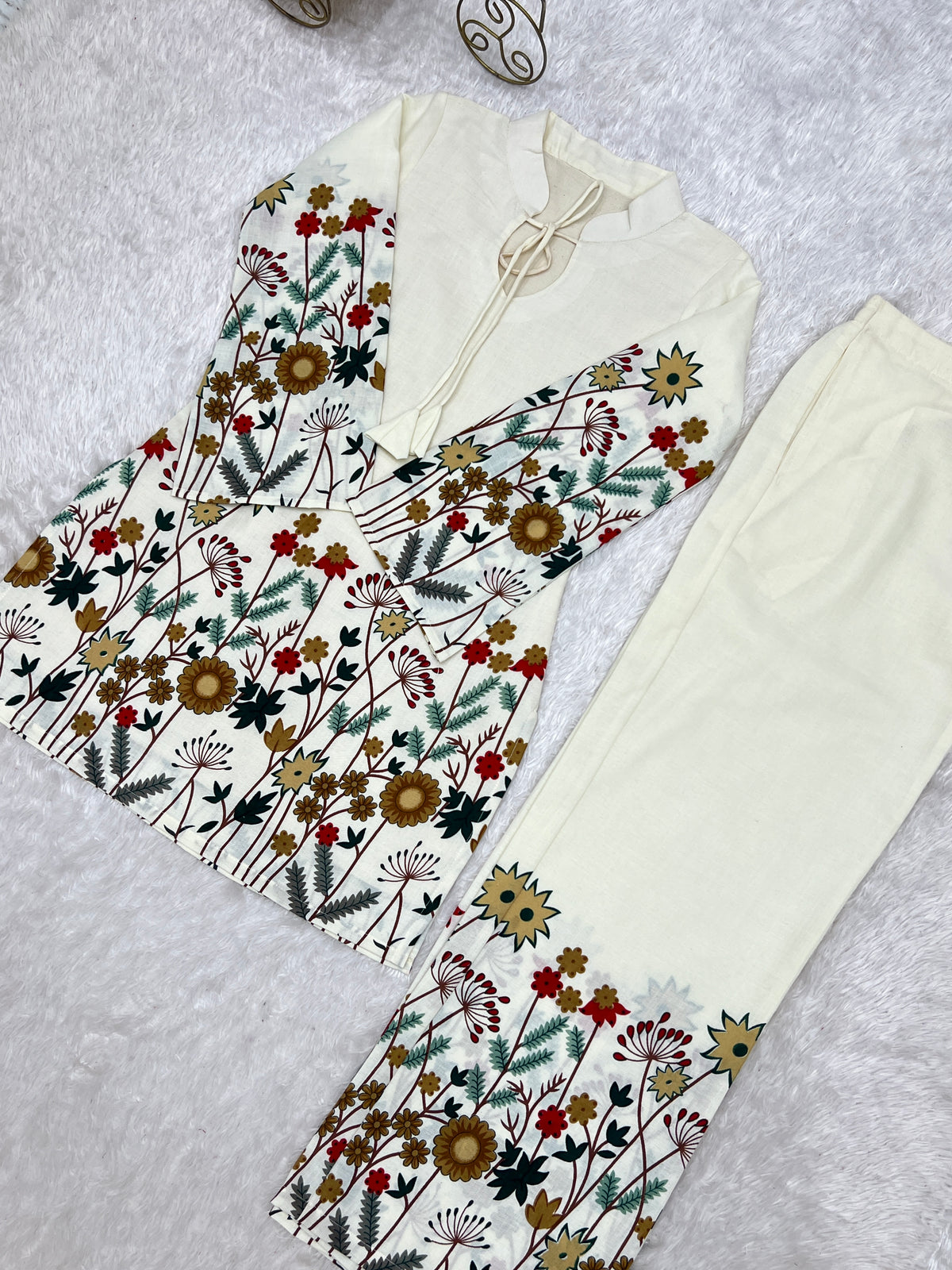 Maroon Magic Slub Cotton Floral Printed Kurta Pant Co-Ord Set