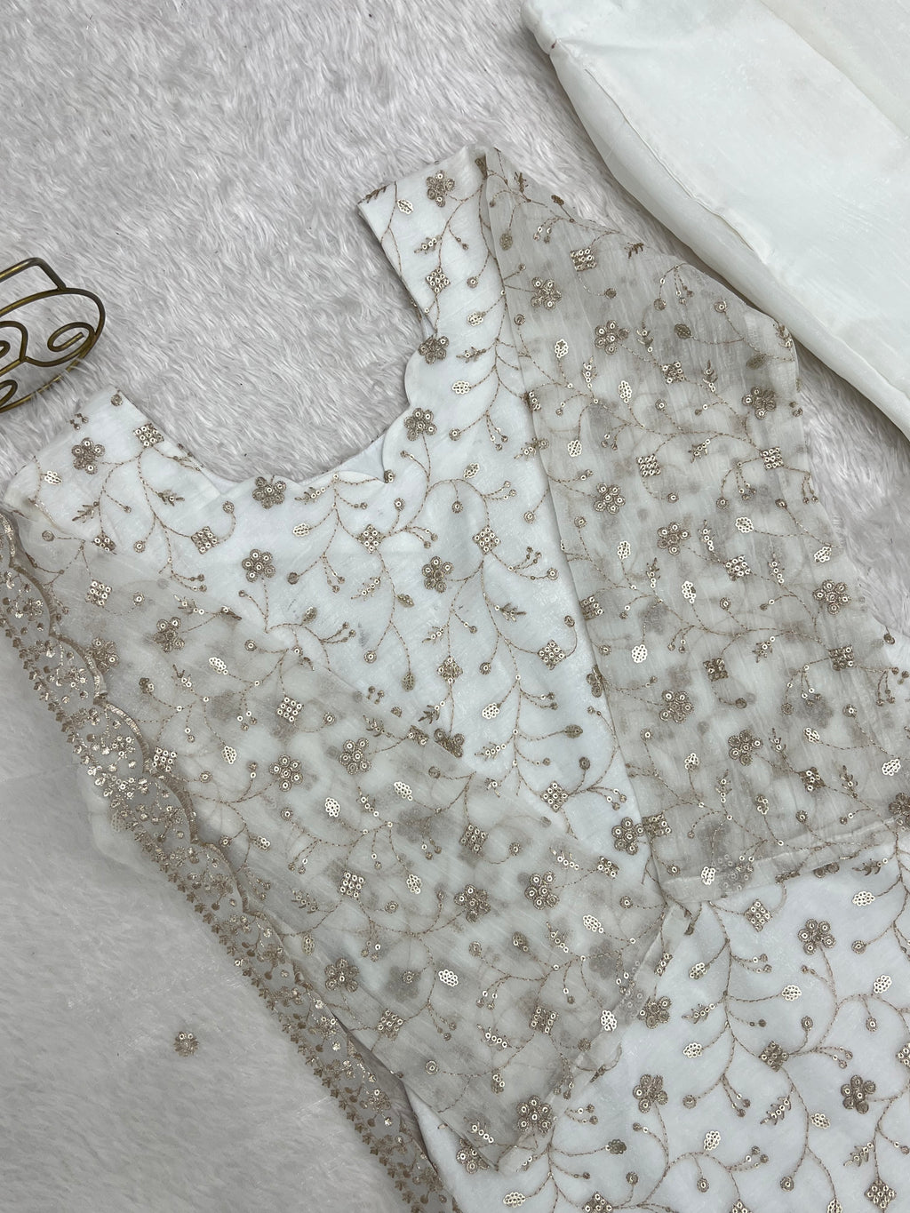 Crunchy Silk Embroidered Bell Bottom Suit with Sequin, Jari & Lace Work Dupatta