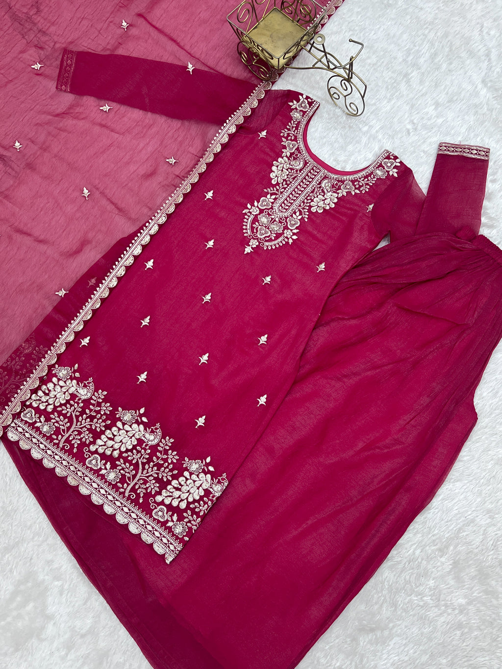 Crunchy Silk Embroidered Sharara Set with Sequin, Thread & Jari Work Dupatta