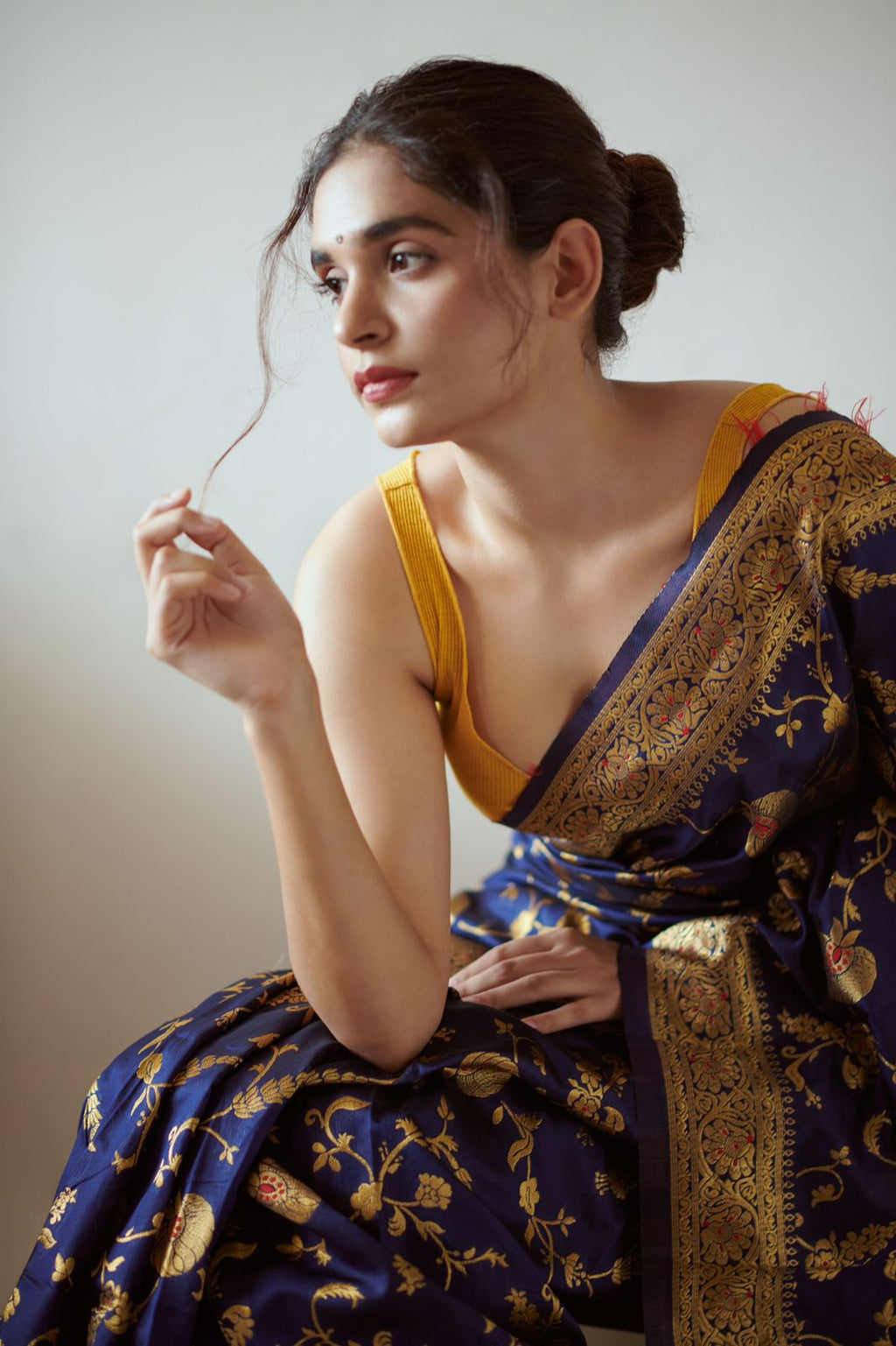 Royal Blue Banarasi Silk Saree with Gold Zari Border