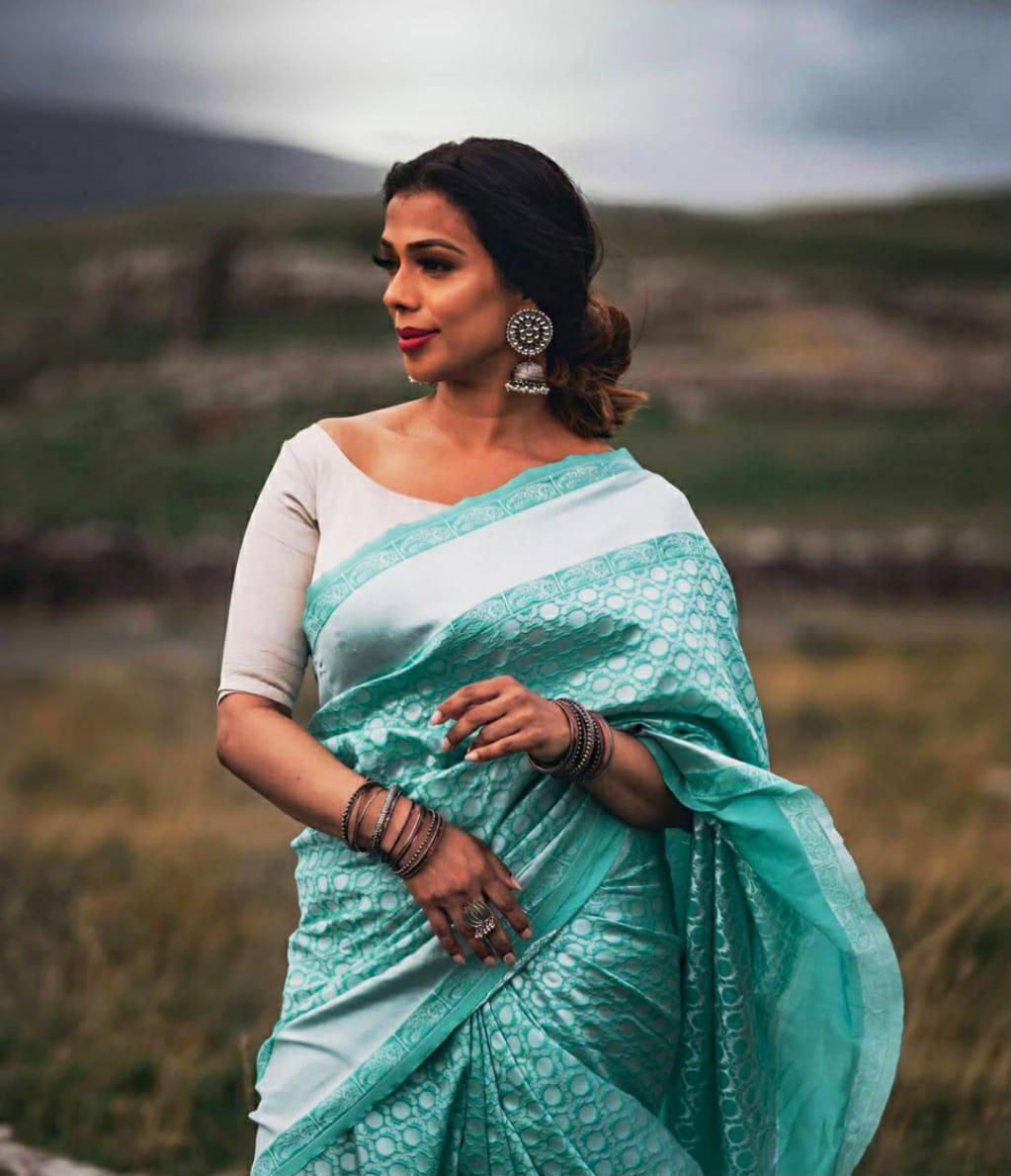 Aqua Blue Soft Banarasi Silk Saree with Woven Design