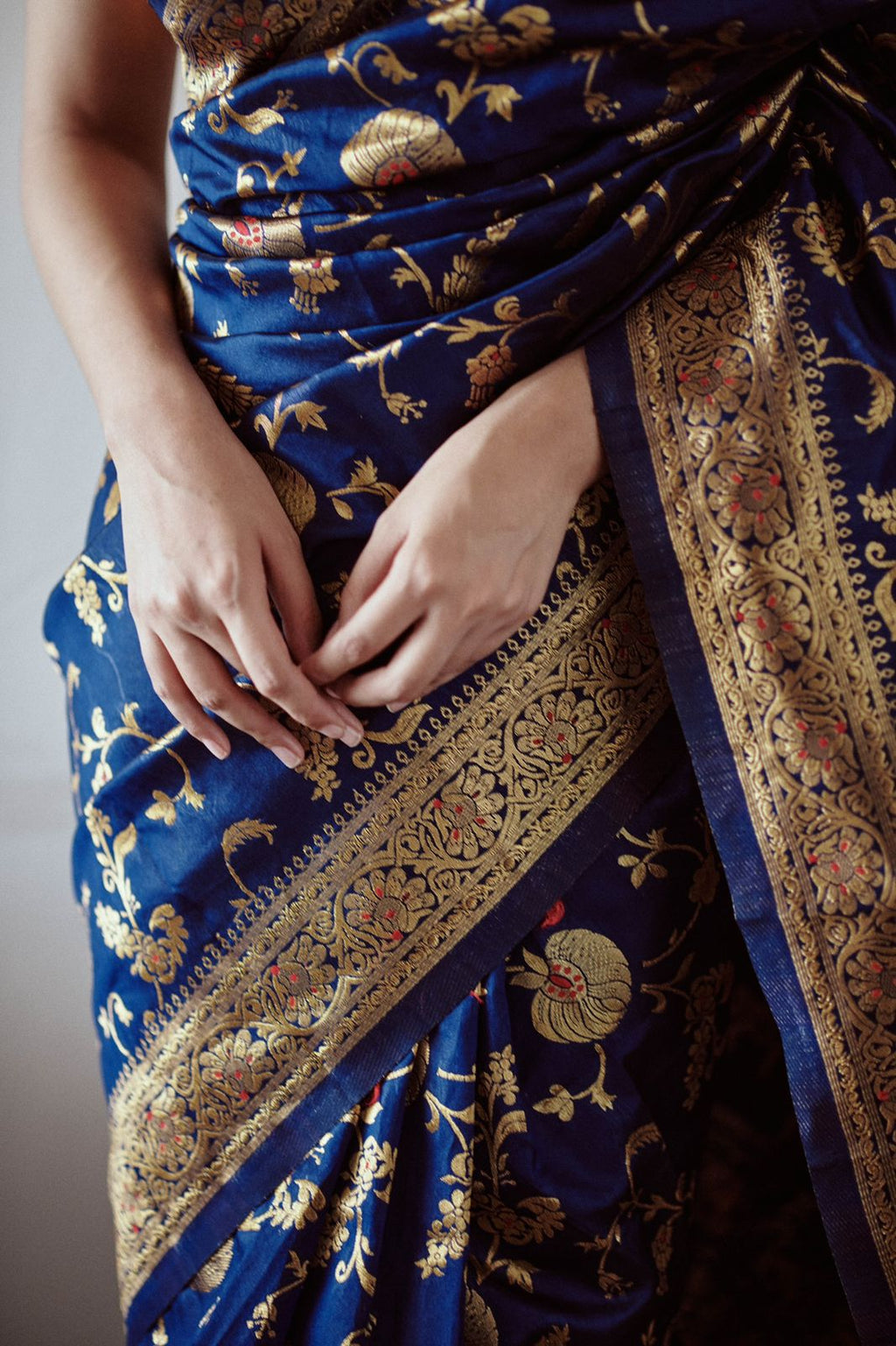 Royal Blue Banarasi Silk Saree with Gold Zari Border