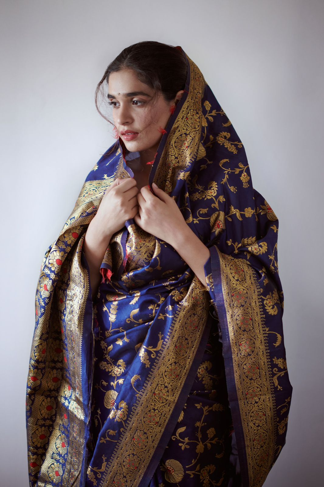 Royal Blue Banarasi Silk Saree with Gold Zari Border