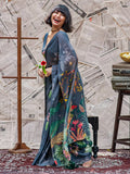 Elegant Heritage Tussle Premium Linen Cotton Digital Printed Saree with Satin Banglory Blouse