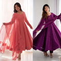 Lucknowi Faux Georgette Anarkali Suit with 4M Kali Flair, Sequin Work & Ruffle Dupatta