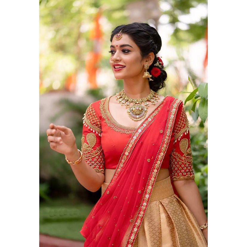 Kanjivaram Zari Lehenga with Mirror Work Butterfly Net Dupatta