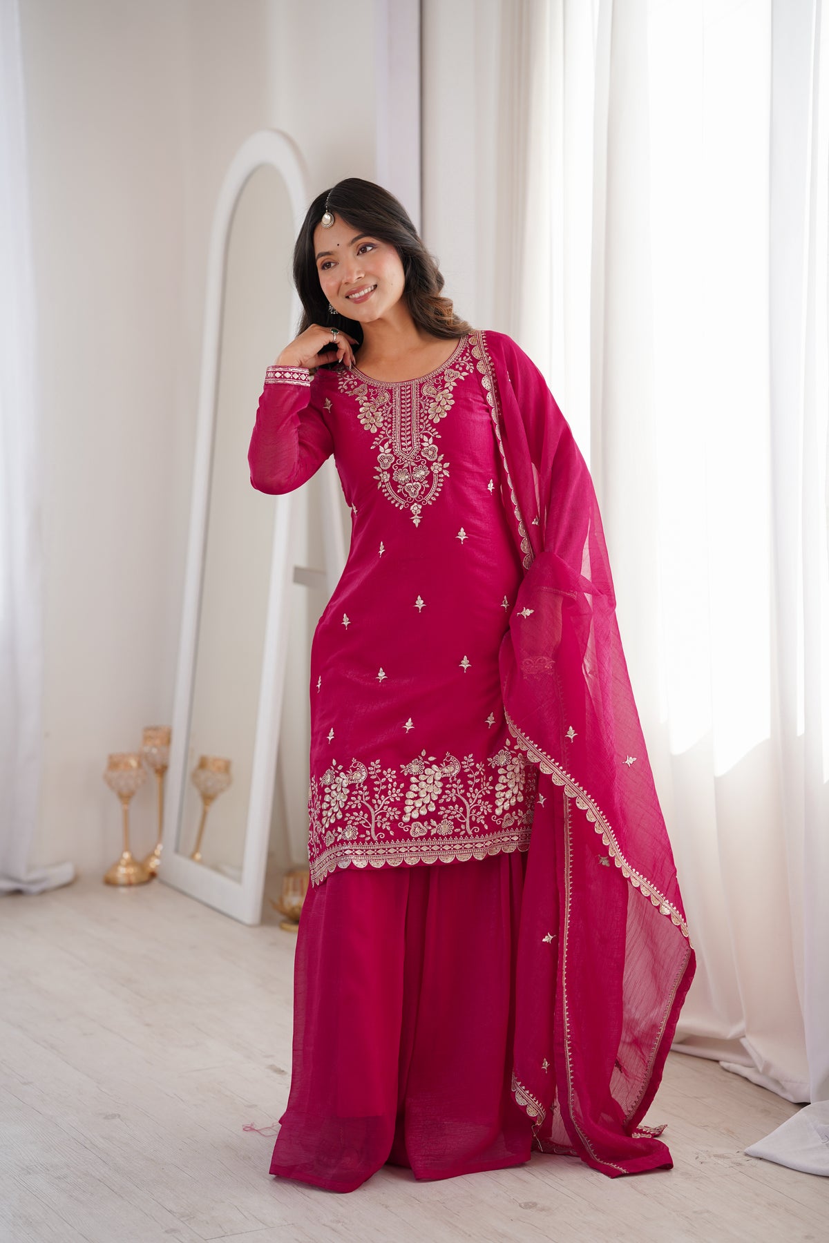 Crunchy Silk Embroidered Sharara Set with Sequin, Thread & Jari Work Dupatta