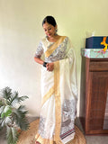 Royal Bloom Digital Print Linen Cotton Saree with Matching Blouse