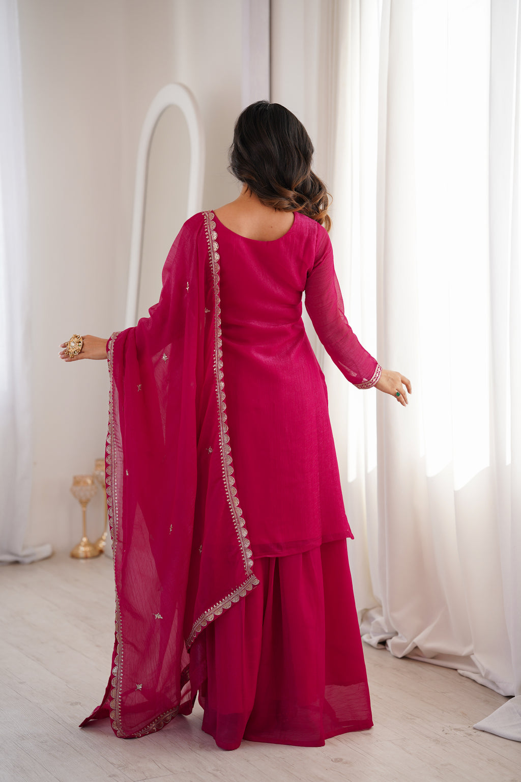 Crunchy Silk Embroidered Sharara Set with Sequin, Thread & Jari Work Dupatta
