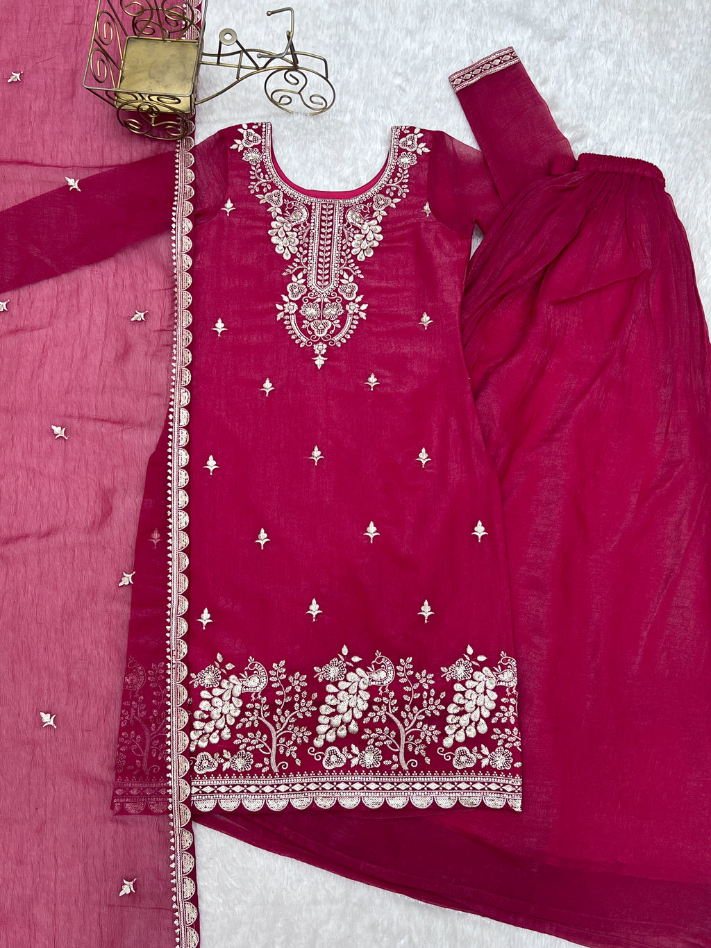 Crunchy Silk Embroidered Sharara Set with Sequin, Thread & Jari Work Dupatta