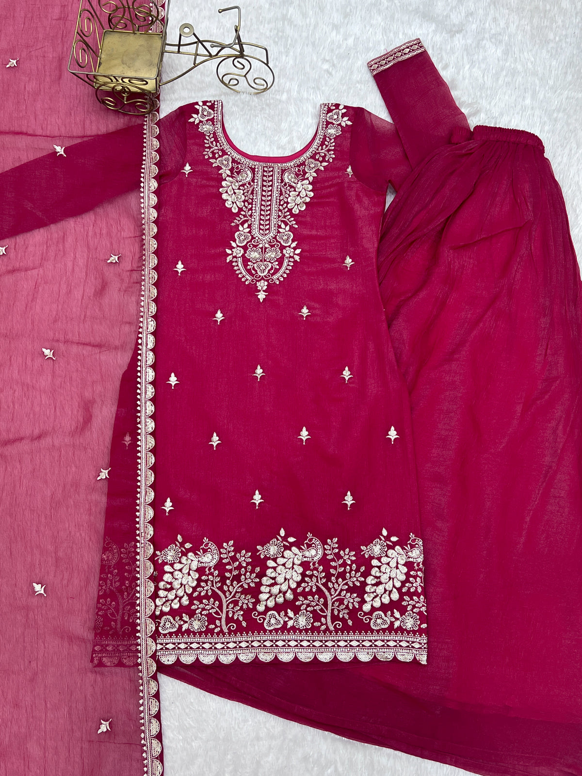 Crunchy Silk Embroidered Sharara Set with Sequin, Thread & Jari Work Dupatta