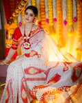 Graceful Floral Elegance – Premium Linen Cotton Digital Printed Saree with Matching Blouse