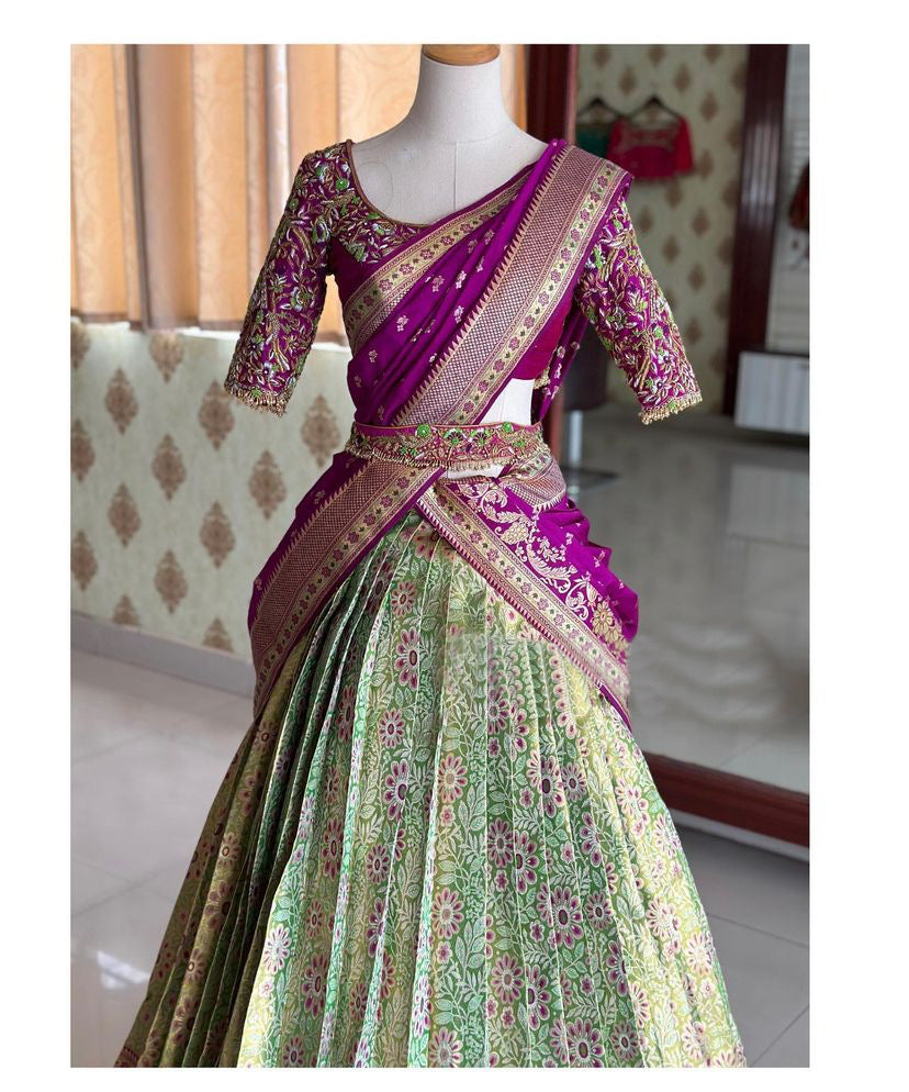 Traditional Kanjivaram Zari Lehenga with Banarasi Silk Dupatta Set