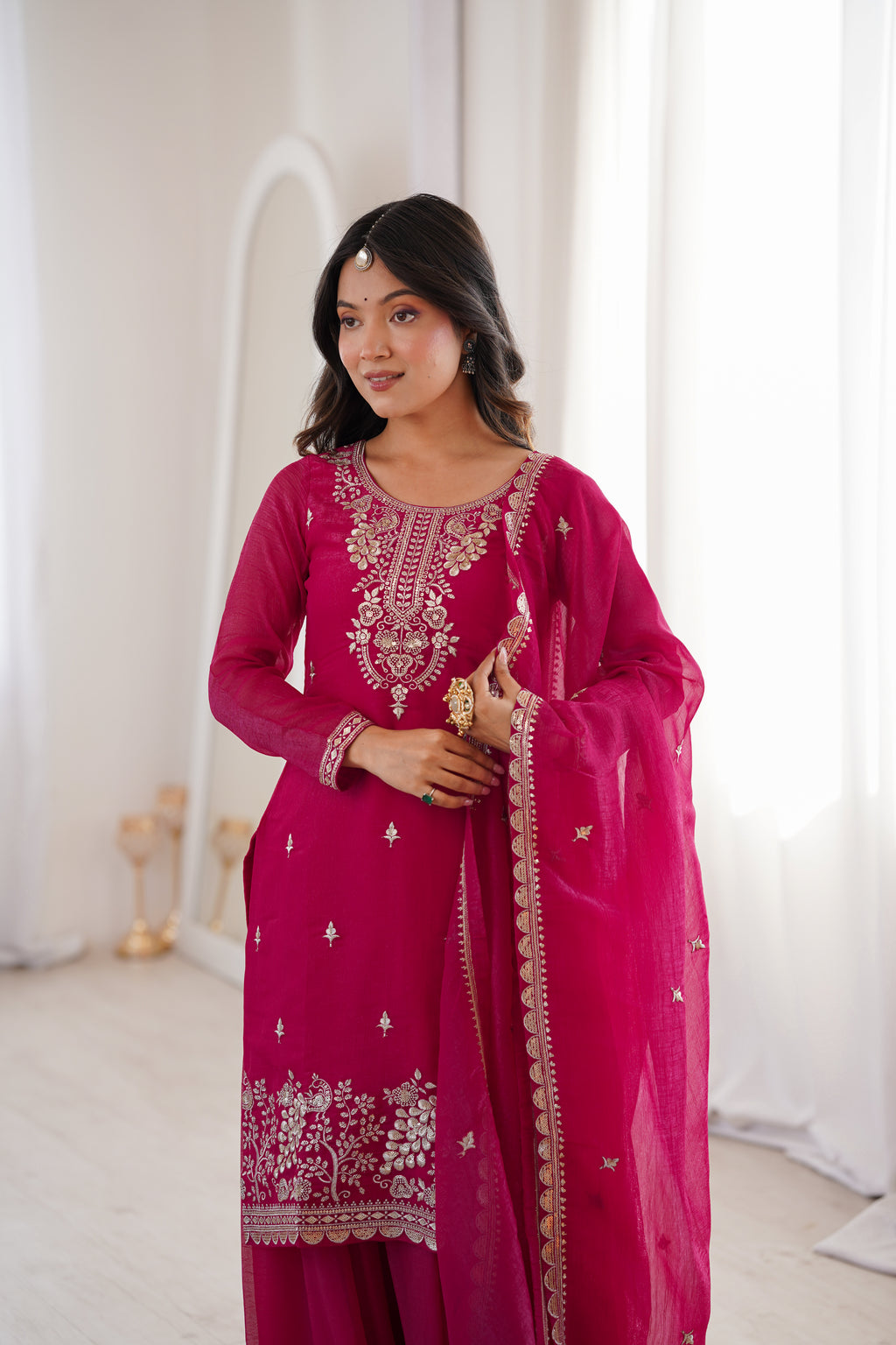 Crunchy Silk Embroidered Sharara Set with Sequin, Thread & Jari Work Dupatta