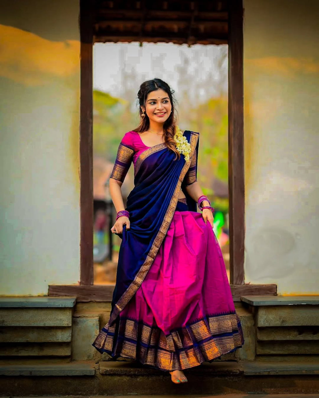 Elegant Kanjivaram Silk Zari Lehenga with Banarasi Dupatta Set