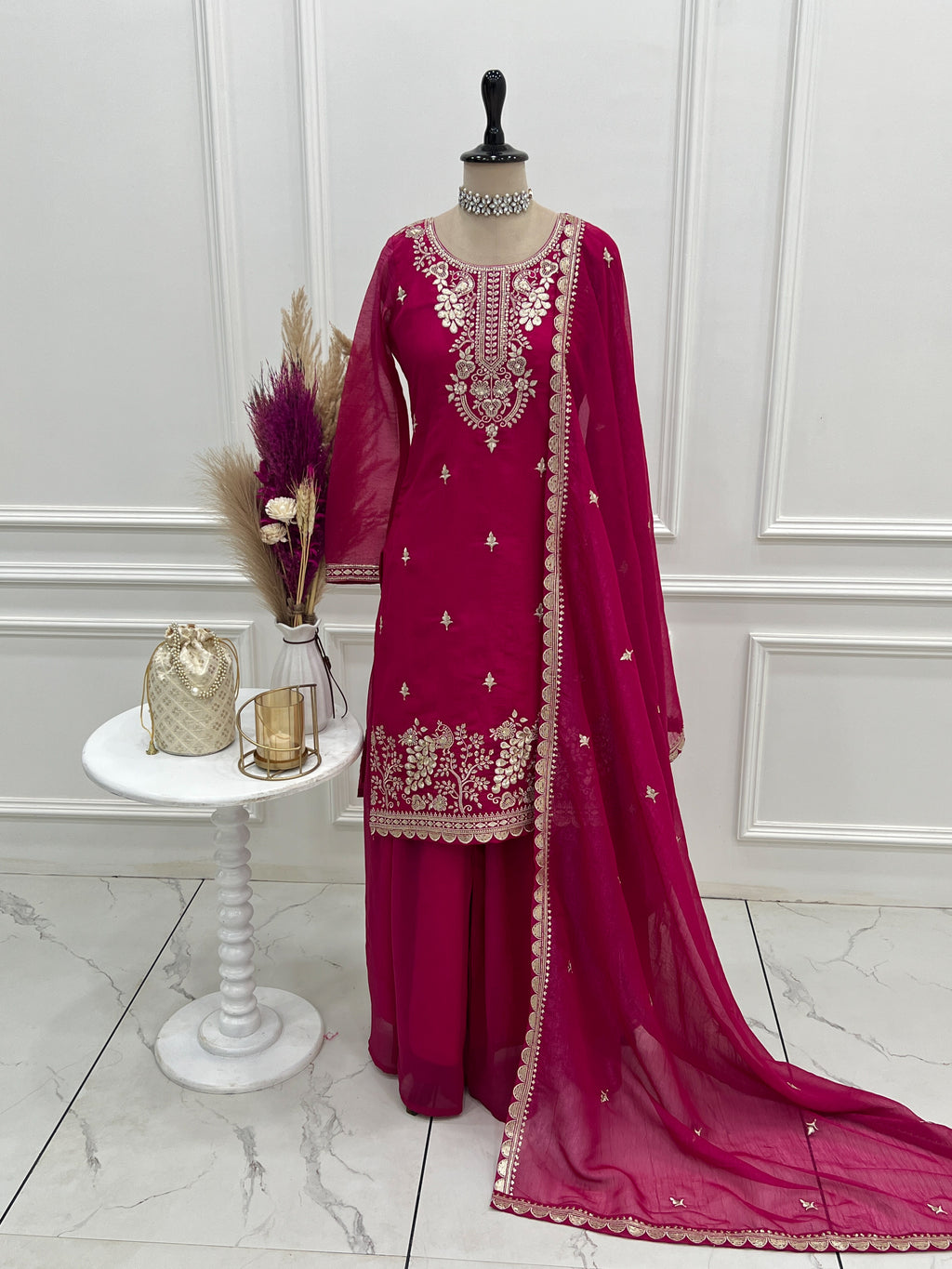 Crunchy Silk Embroidered Sharara Set with Sequin, Thread & Jari Work Dupatta