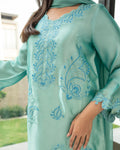 Heavy Reyon Thread Work Set with Shaded Double-Colour Mull Cotton Dupatta