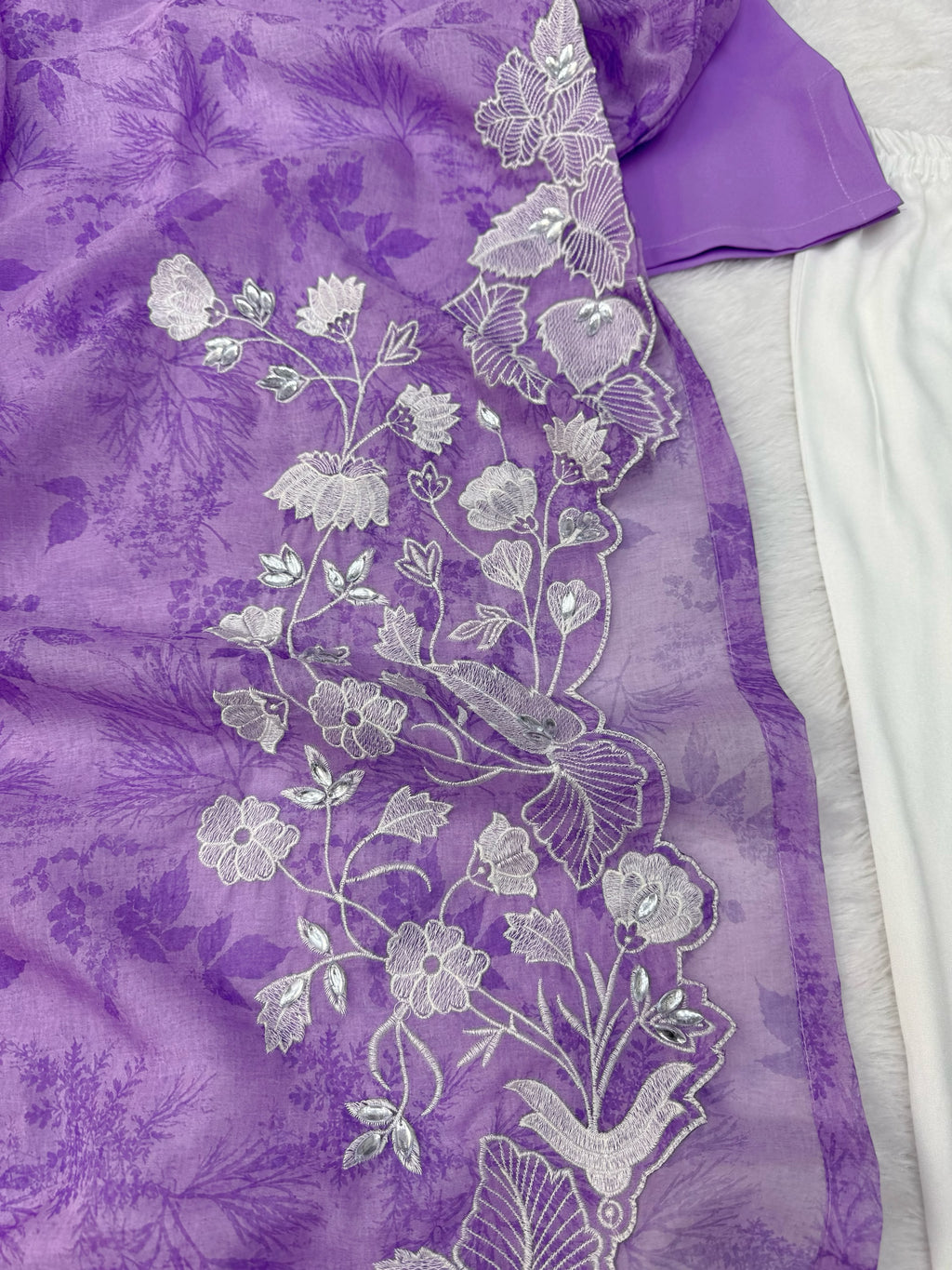 Organza Shrug Set with Digital Print, Real Mirror & Cutwork Detailing