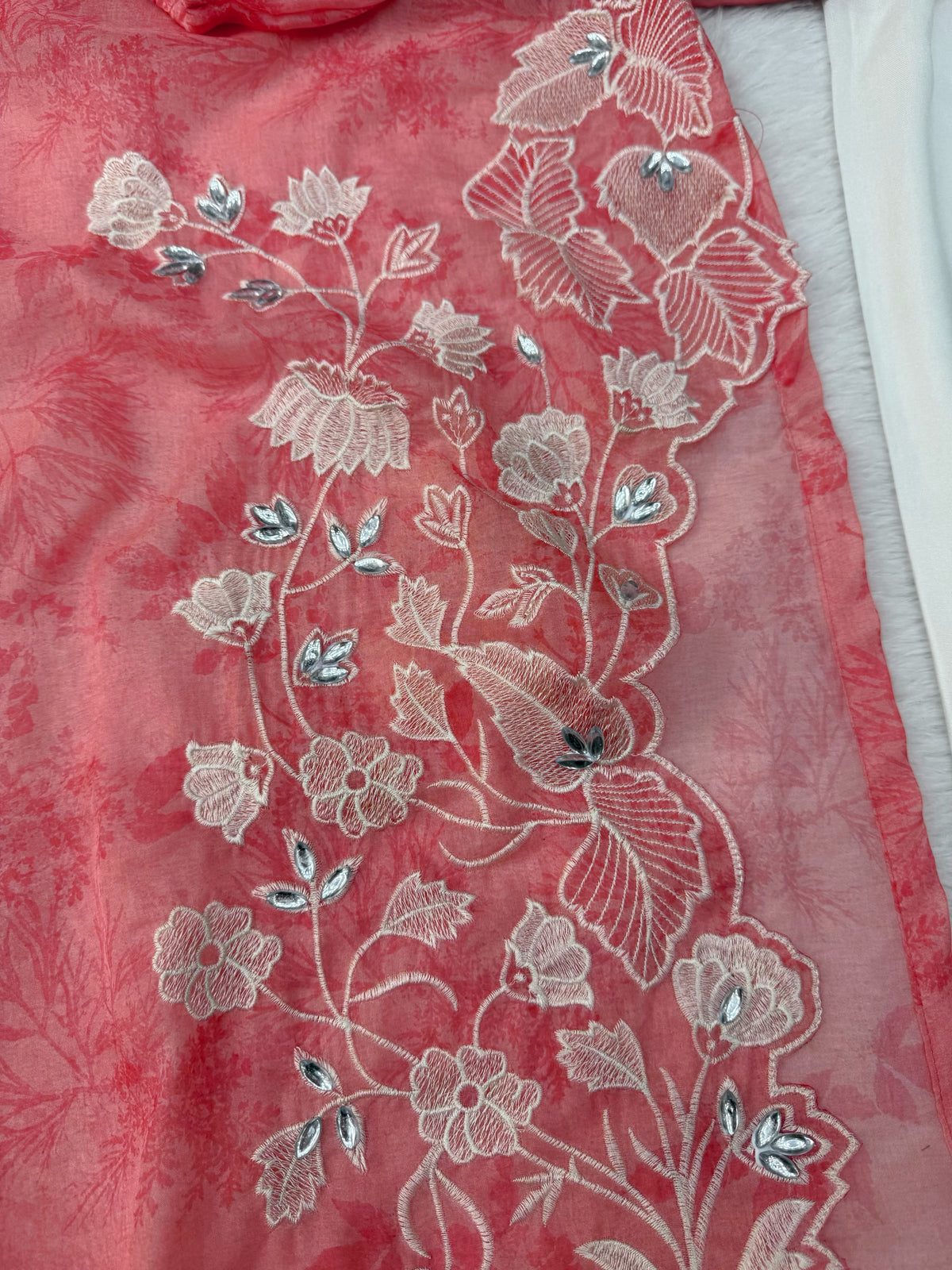 Organza Shrug Set with Digital Print, Real Mirror & Cutwork Detailing