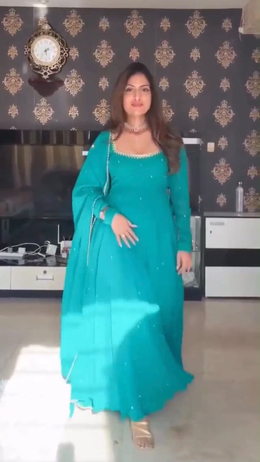 Faux Georgette 7M Flair Anarkali with Real Mirror Handwork & Pearl Lace Dupatta