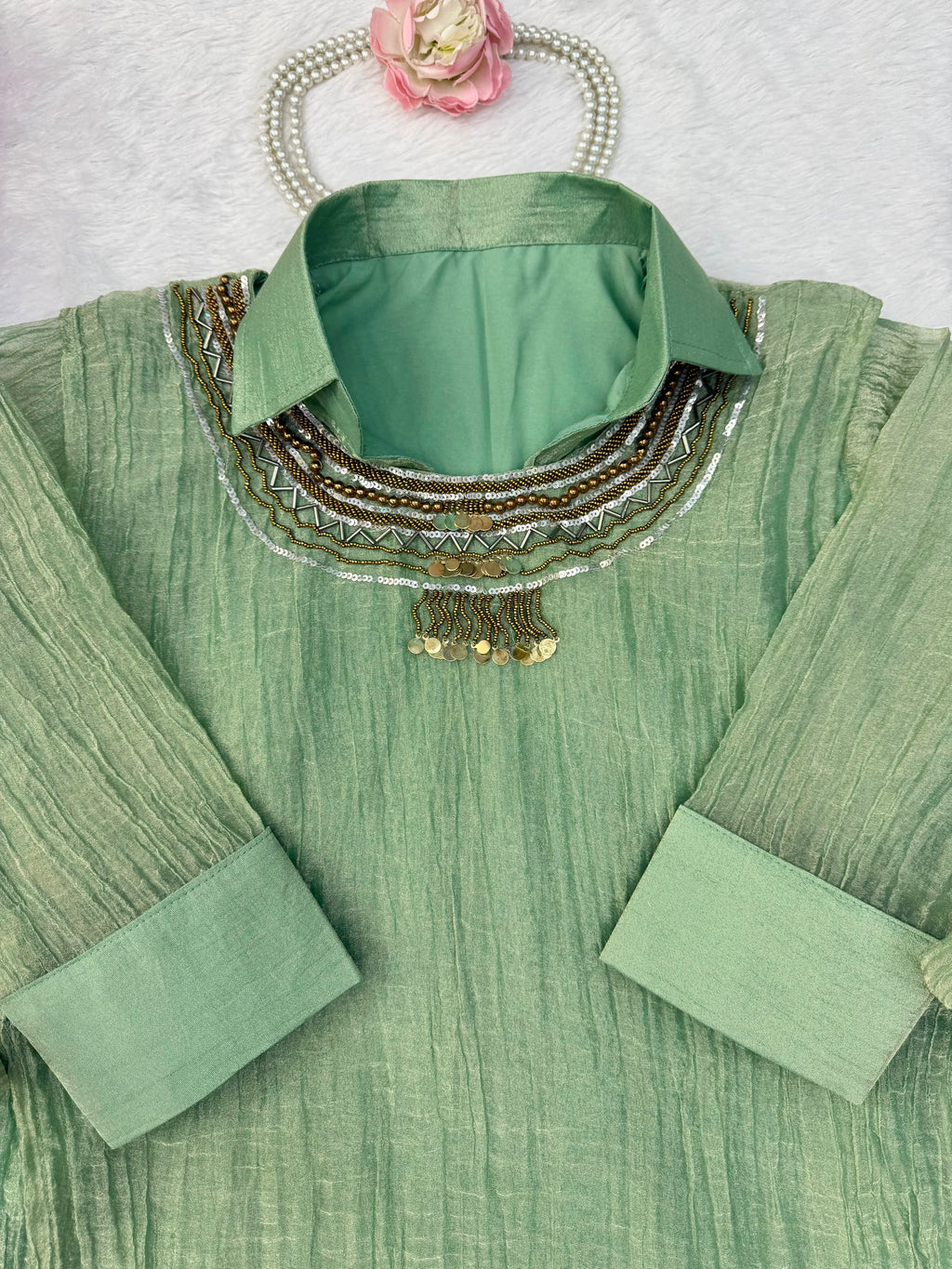 Salsa Crushed 3-Piece Cord Set with Handwork Shrug
