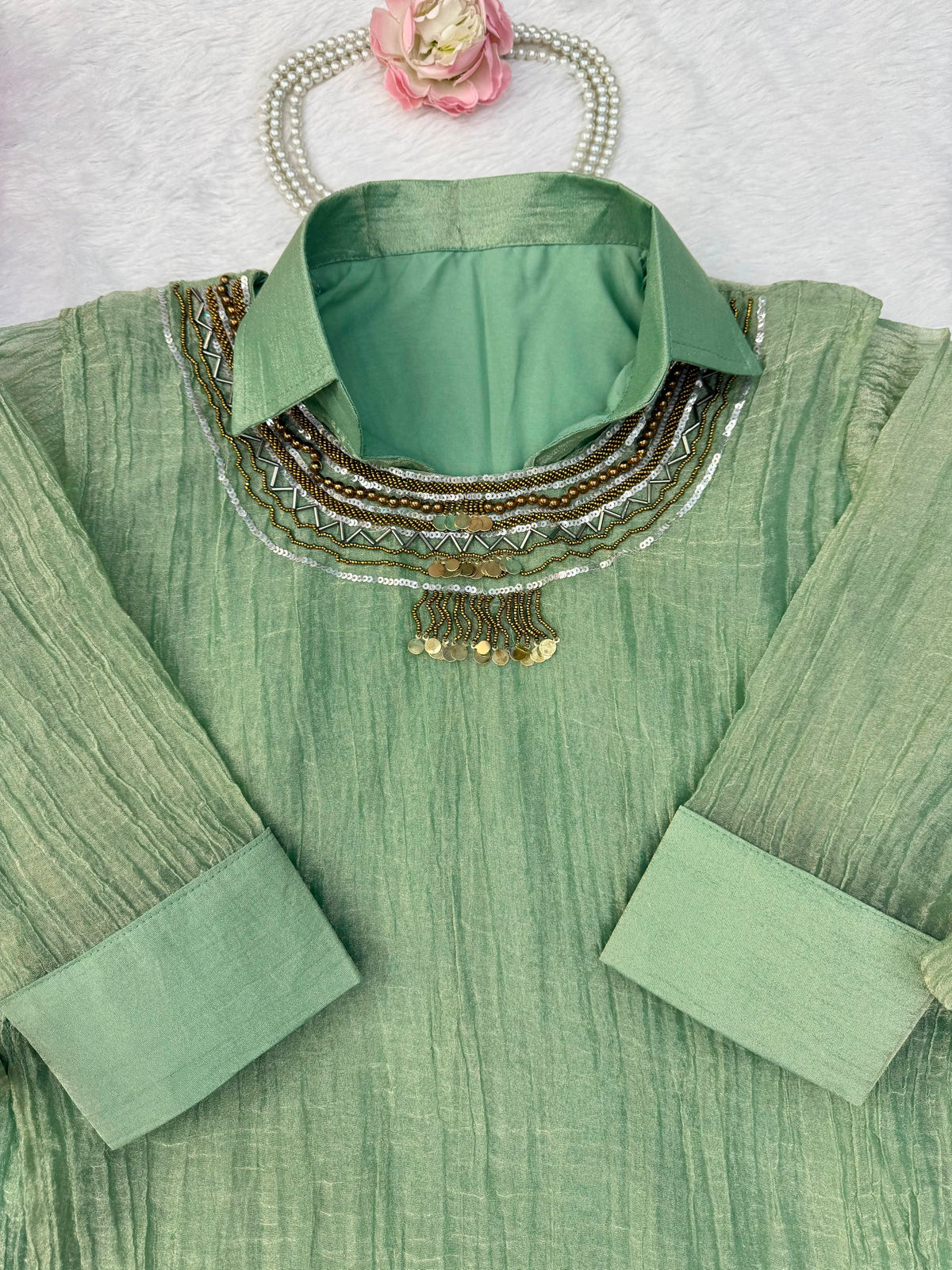 Salsa Crushed 3-Piece Cord Set with Handwork Shrug