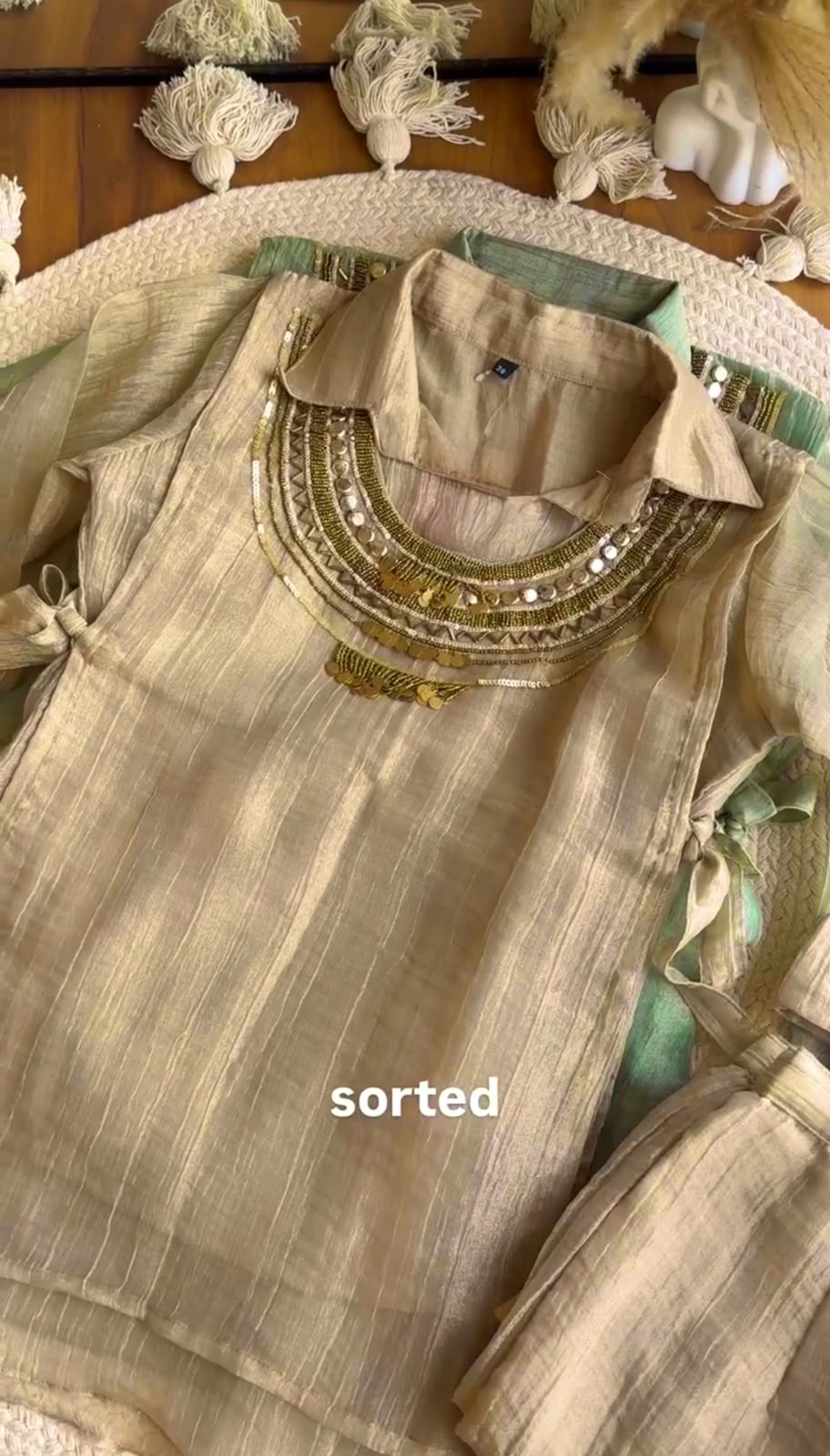 Salsa Crushed 3-Piece Cord Set with Handwork Shrug