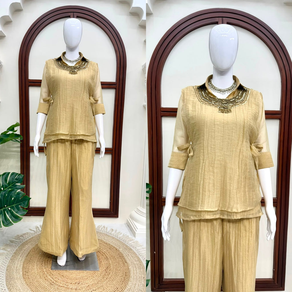 Salsa Crushed 3-Piece Cord Set with Handwork Shrug