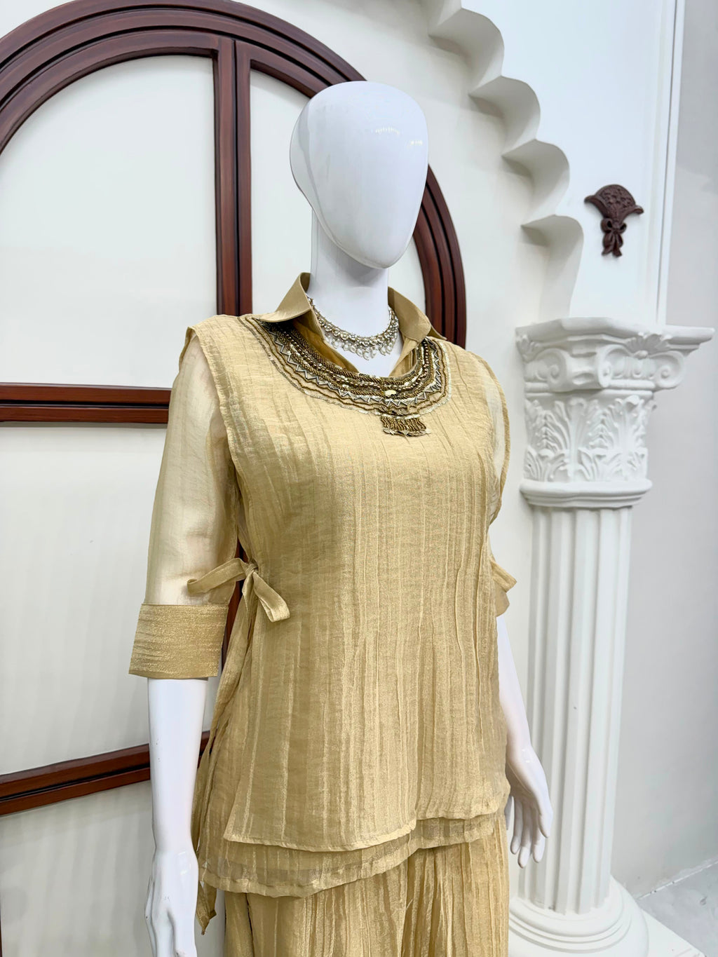 Salsa Crushed 3-Piece Cord Set with Handwork Shrug