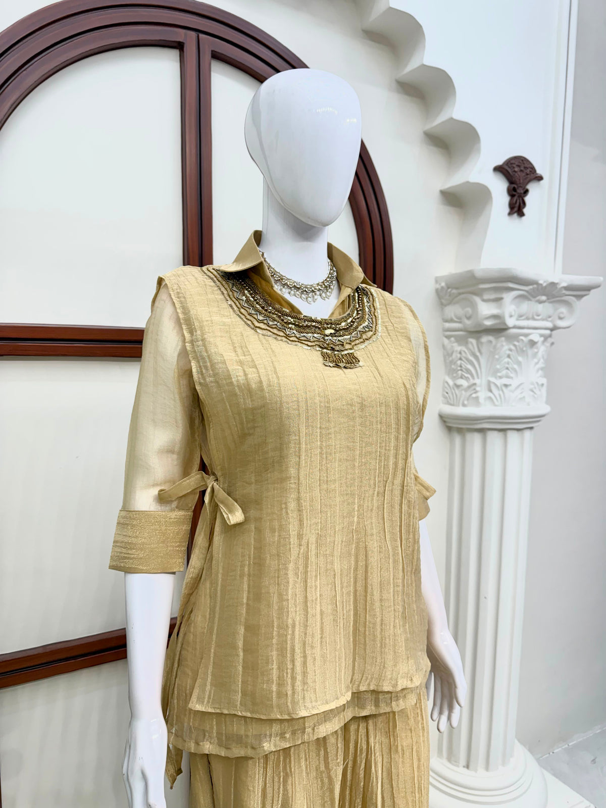 Salsa Crushed 3-Piece Cord Set with Handwork Shrug