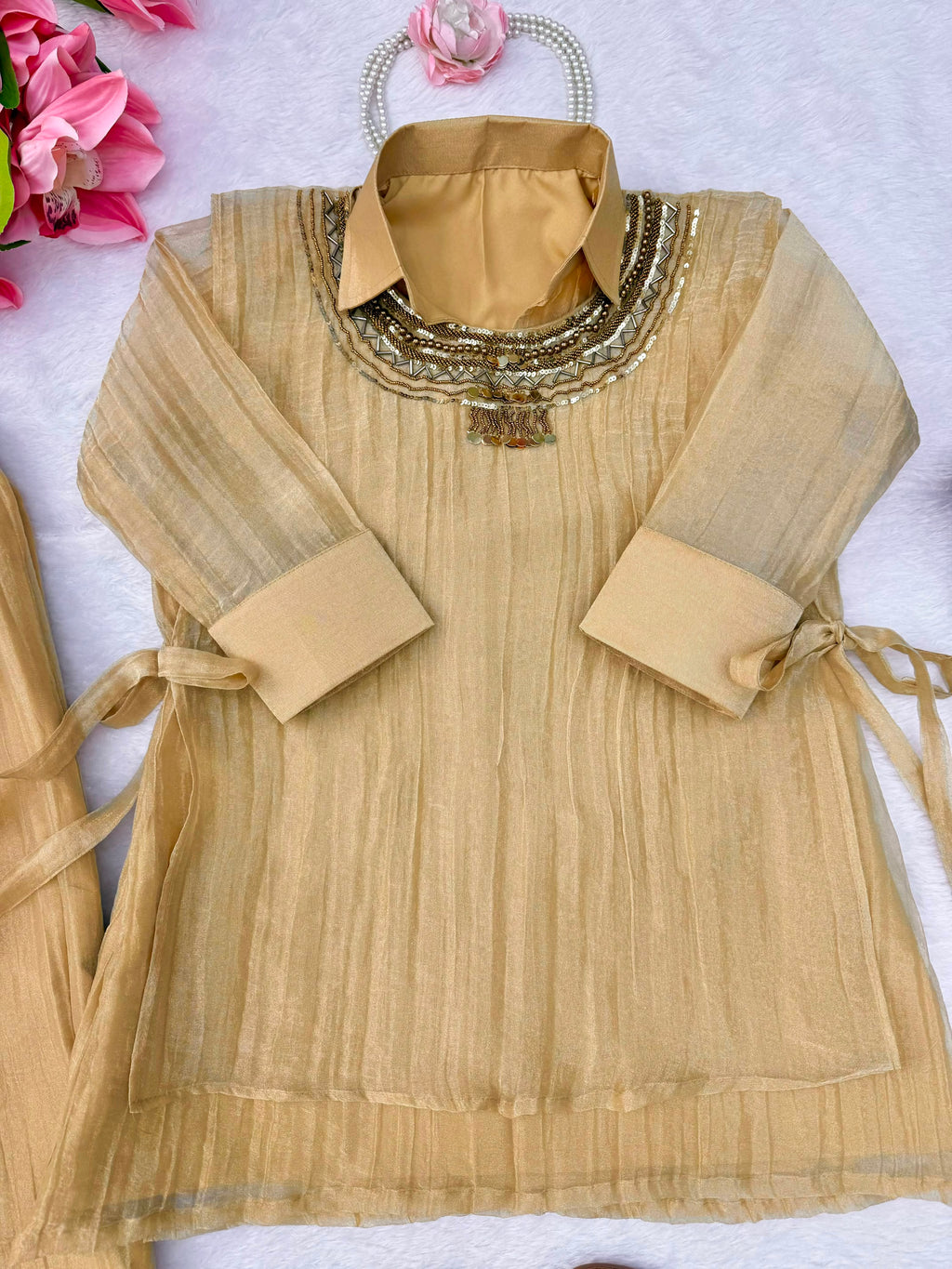 Salsa Crushed 3-Piece Cord Set with Handwork Shrug