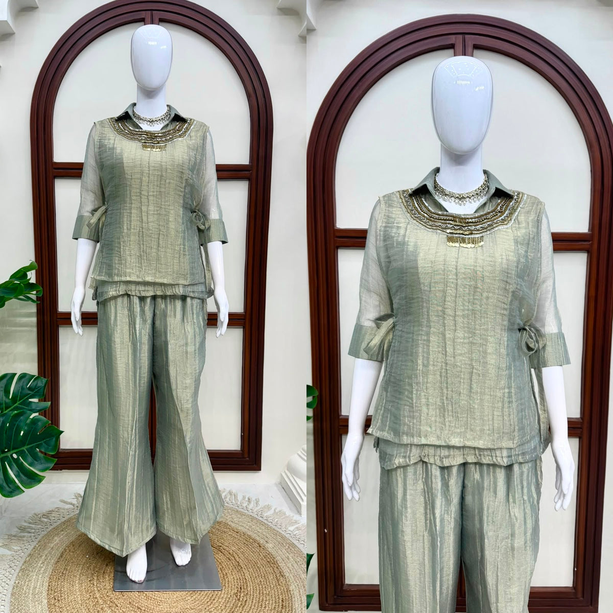 Salsa Crushed 3-Piece Cord Set with Handwork Shrug