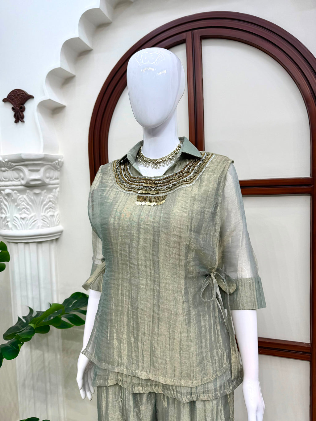 Salsa Crushed 3-Piece Cord Set with Handwork Shrug