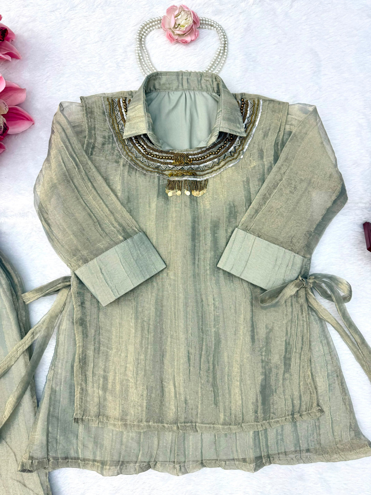 Salsa Crushed 3-Piece Cord Set with Handwork Shrug