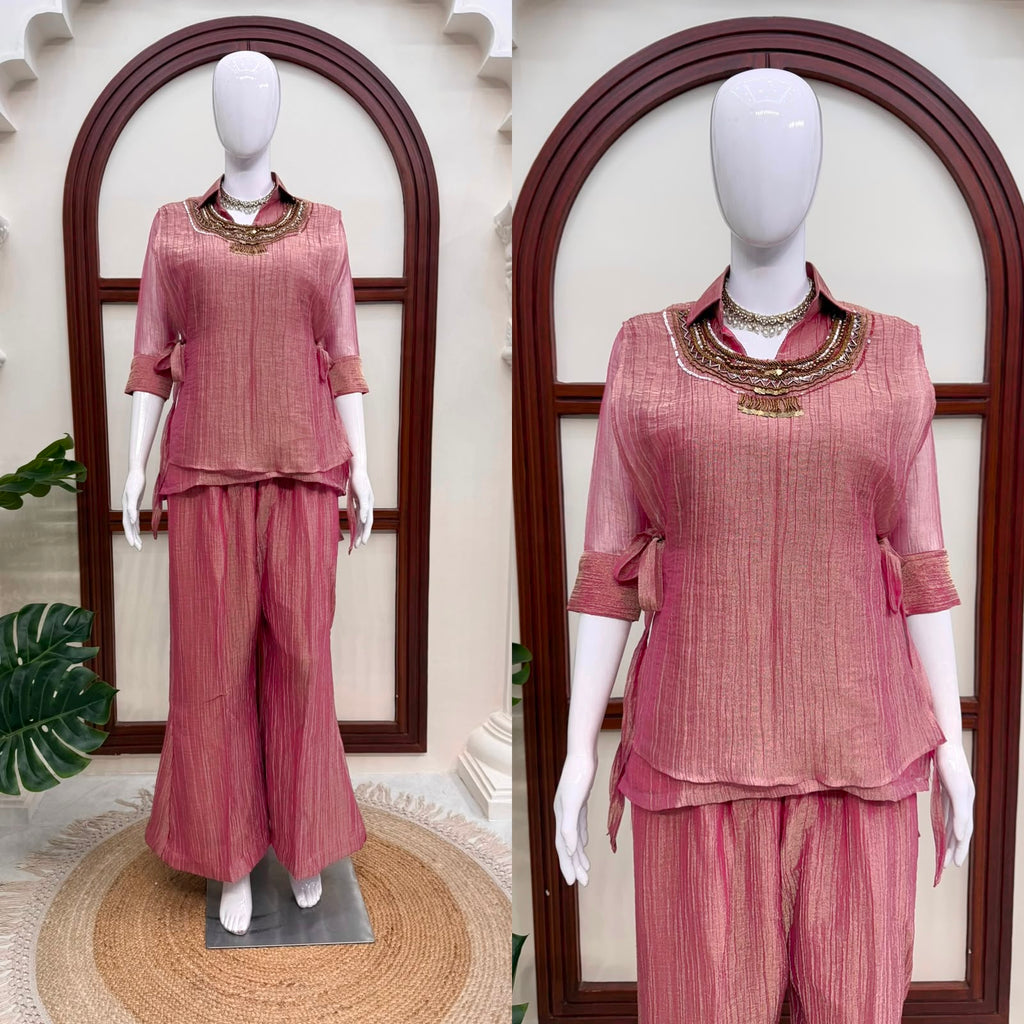 Salsa Crushed 3-Piece Cord Set with Handwork Shrug