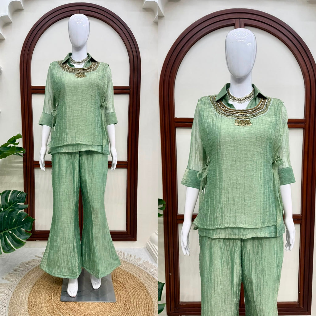 Salsa Crushed 3-Piece Cord Set with Handwork Shrug
