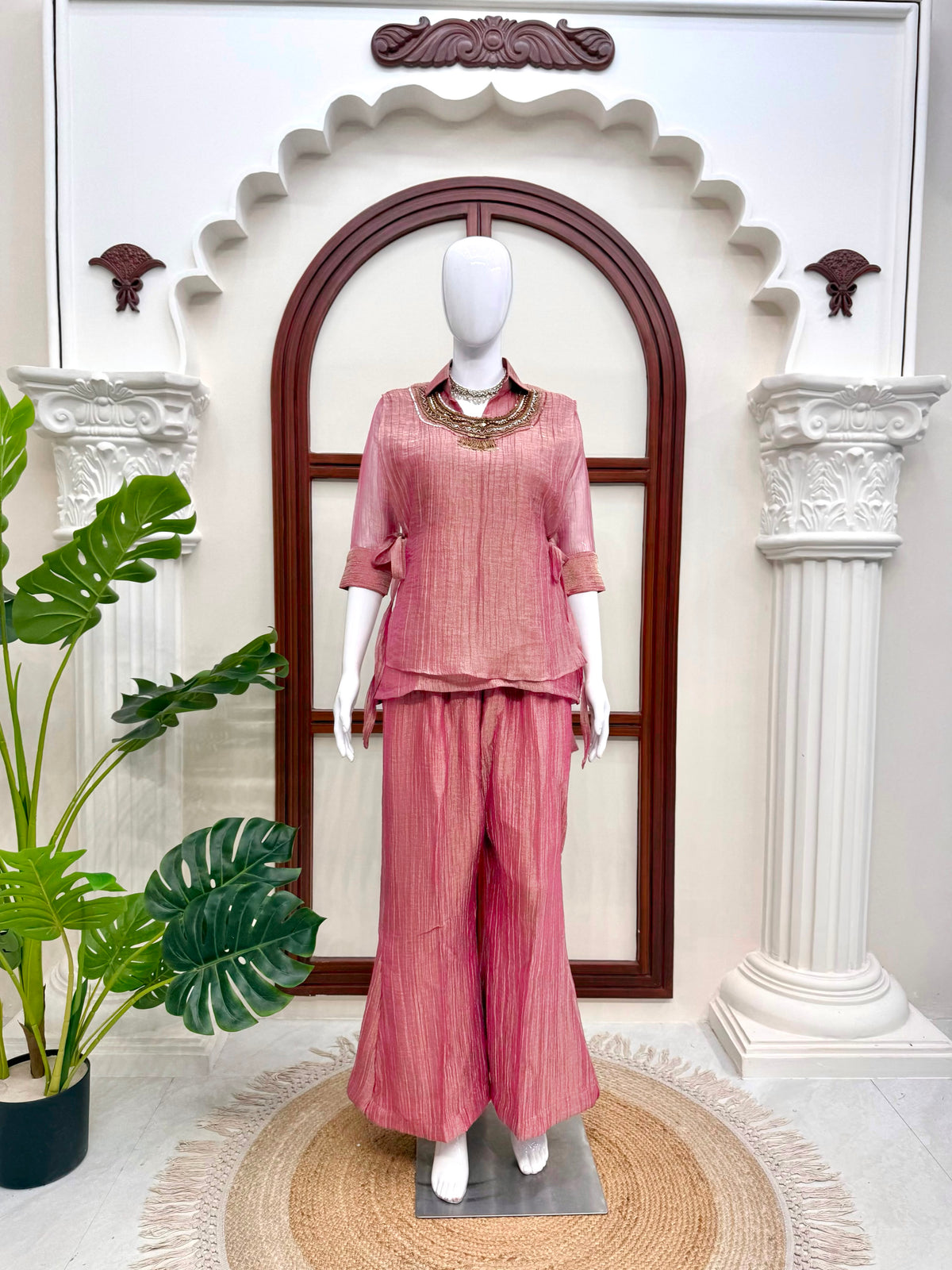 Salsa Crushed 3-Piece Cord Set with Handwork Shrug