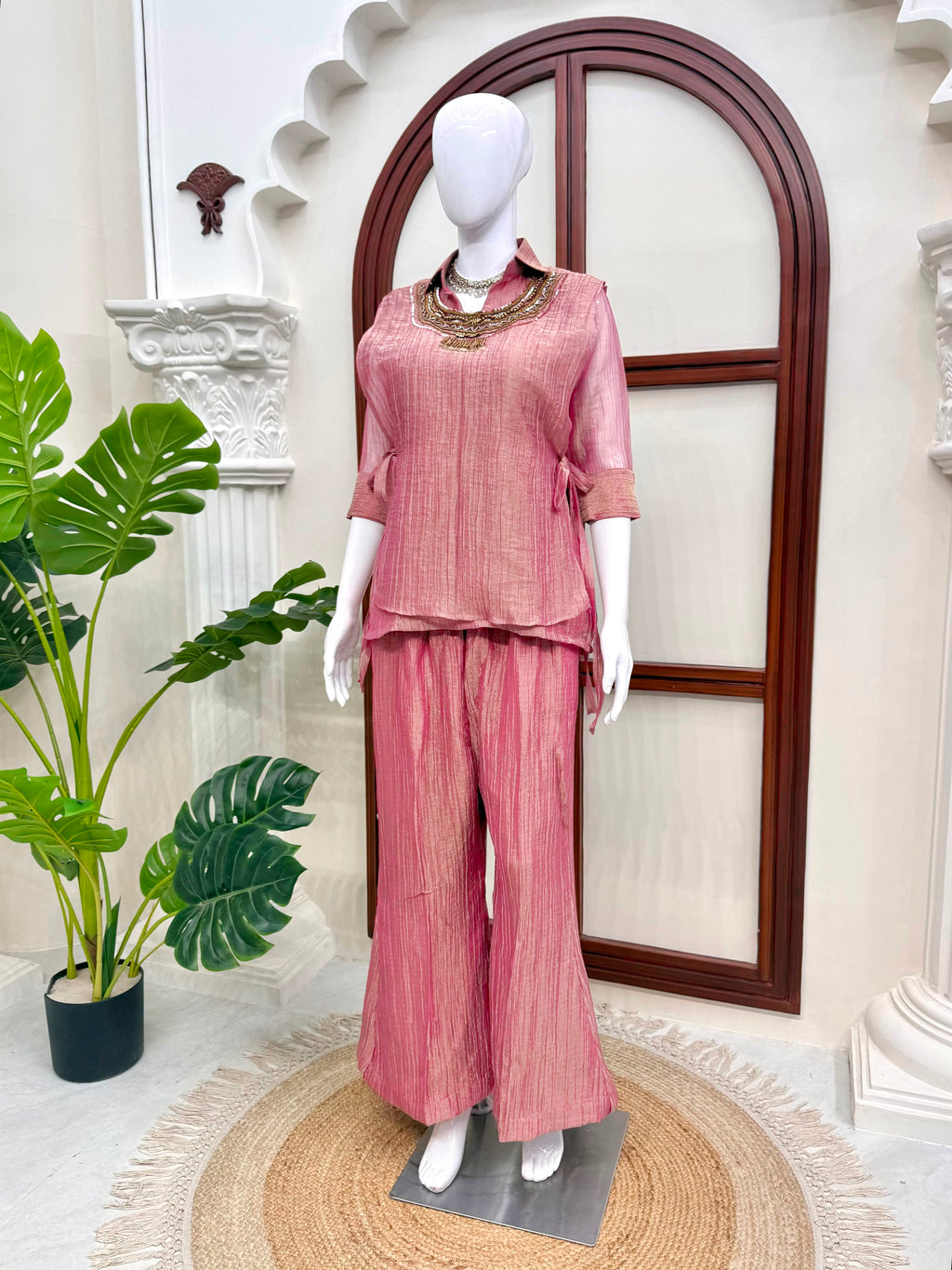 Salsa Crushed 3-Piece Cord Set with Handwork Shrug