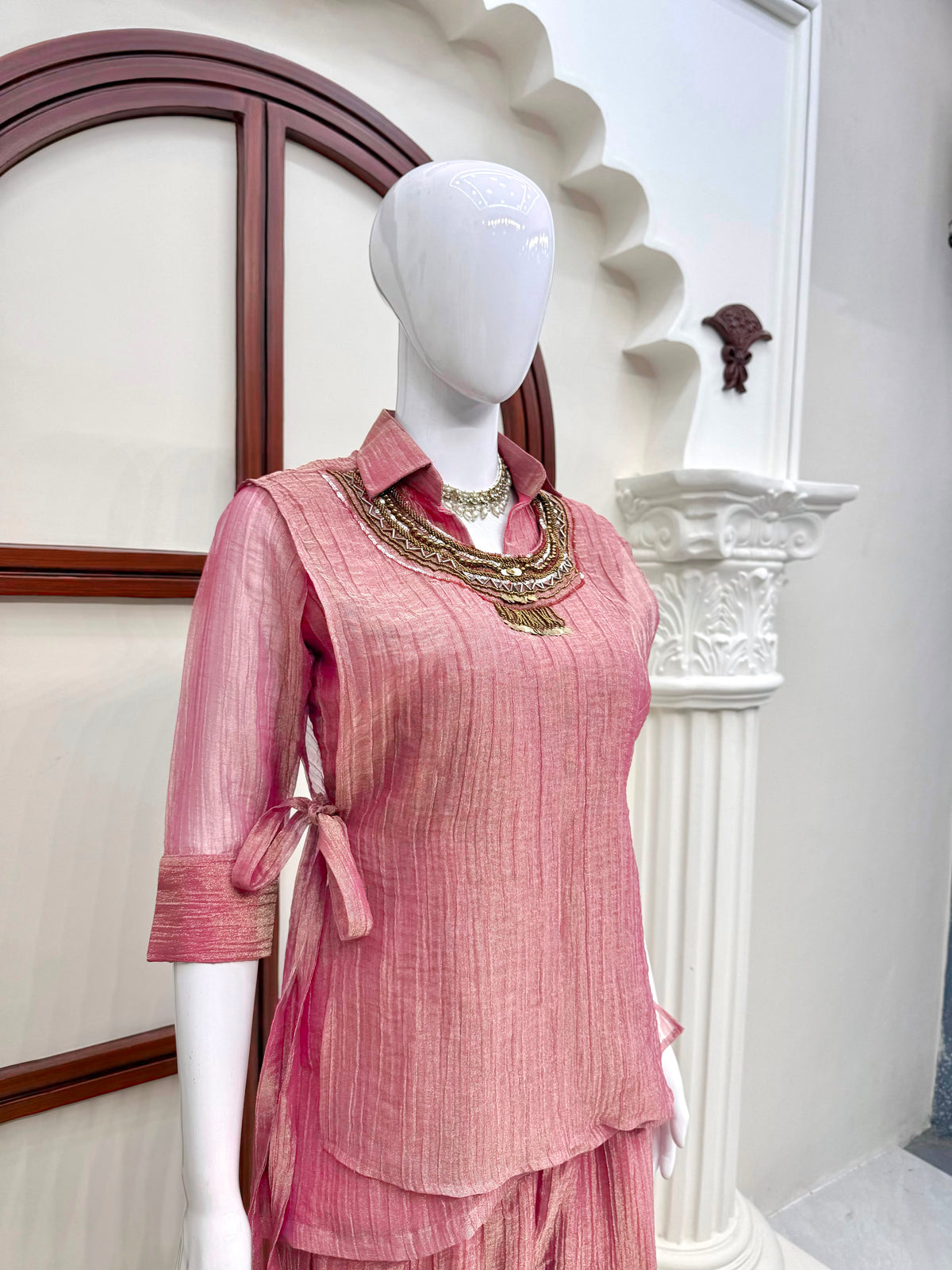 Salsa Crushed 3-Piece Cord Set with Handwork Shrug