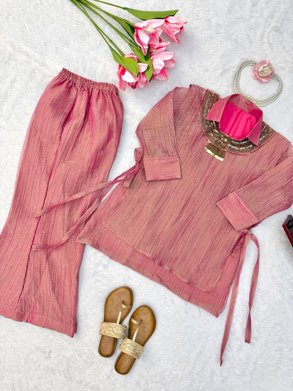Salsa Crushed 3-Piece Cord Set with Handwork Shrug