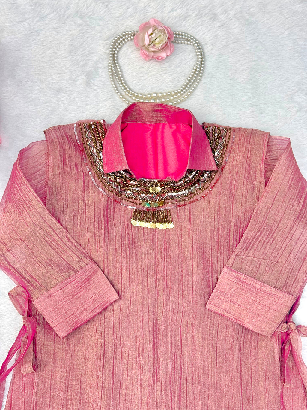 Salsa Crushed 3-Piece Cord Set with Handwork Shrug