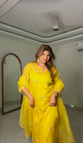 Nylon Organza 4-Piece Set with Thread Work, Fancy Lace & Dupatta