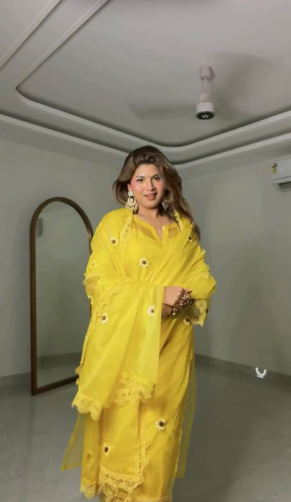 Nylon Organza 4-Piece Set with Thread Work, Fancy Lace & Dupatta