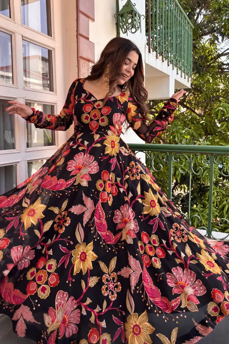 Tabby Organza 7M Flair Anarkali Set with Digital Print & Lace Dupatta