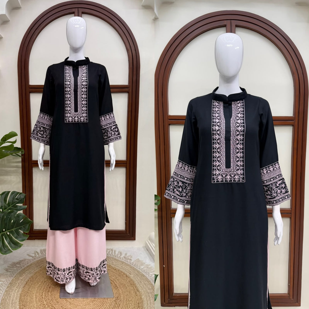 Rayon Cotton 2-Piece Top & Palazzo Set with Intricate Thread Work