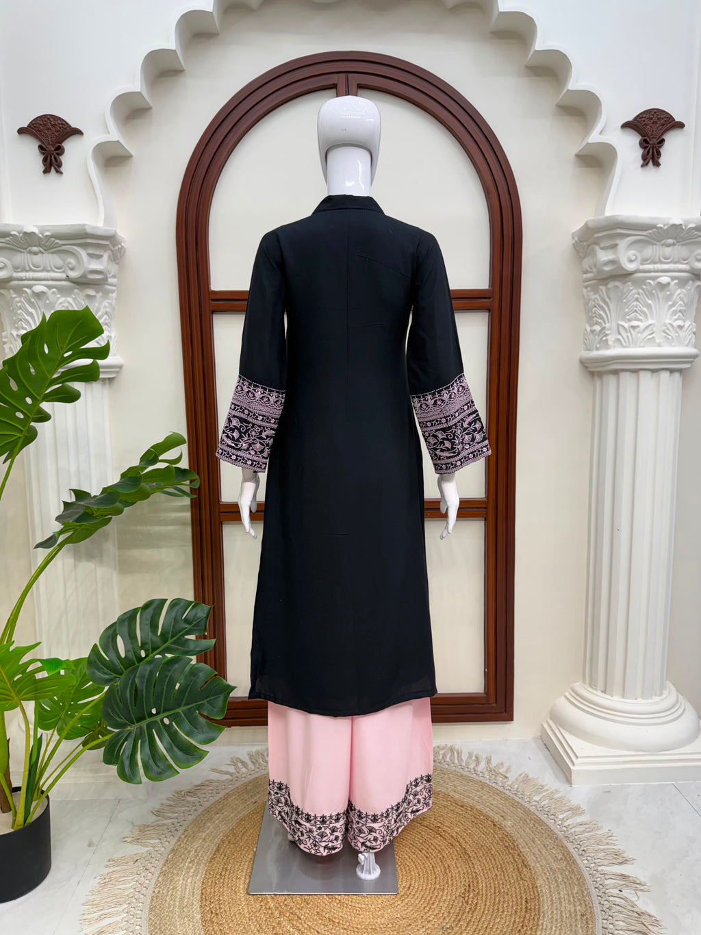 Rayon Cotton 2-Piece Top & Palazzo Set with Intricate Thread Work