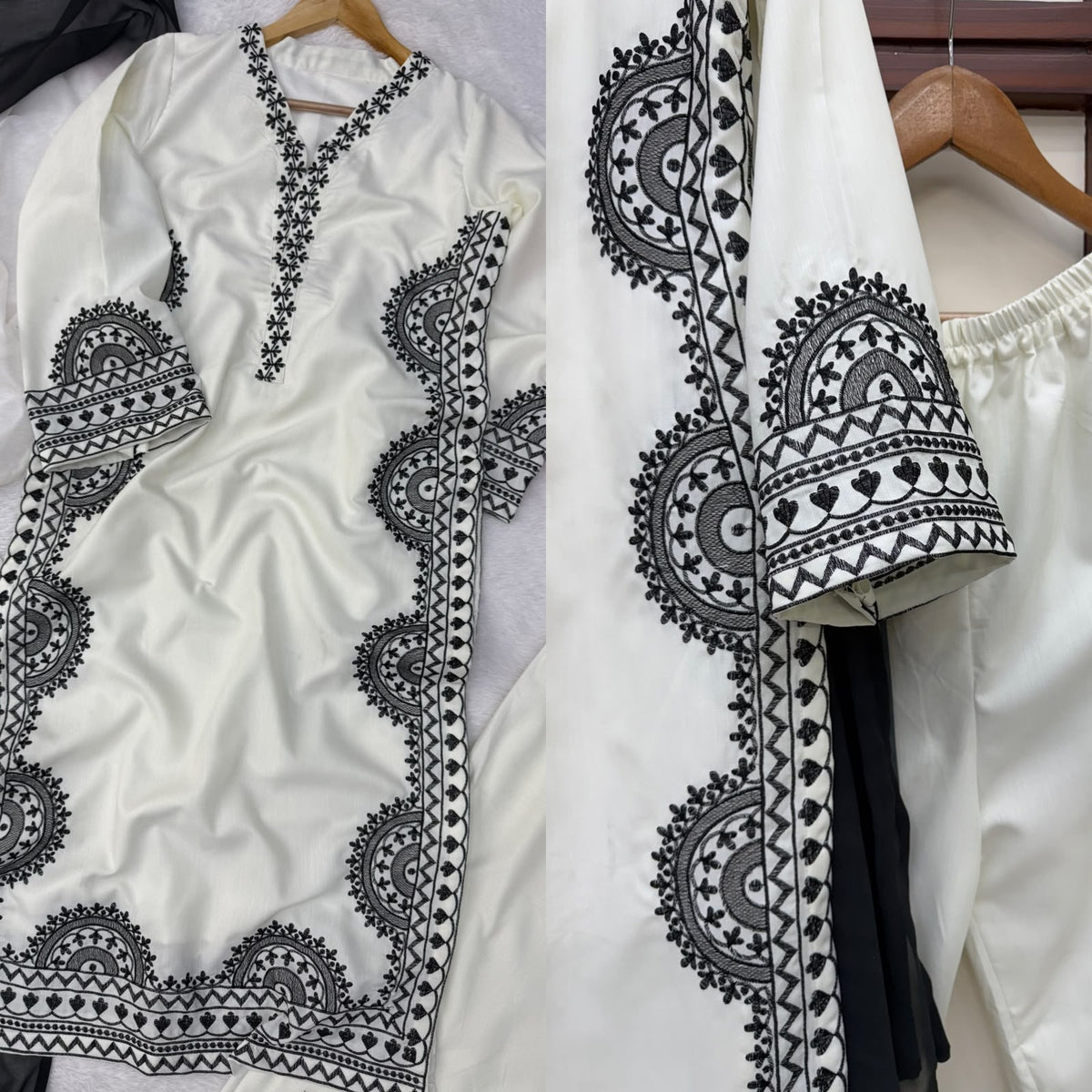Biscuit Slub Oversize Top Set with Thread Work & Digital Print Dupatta
