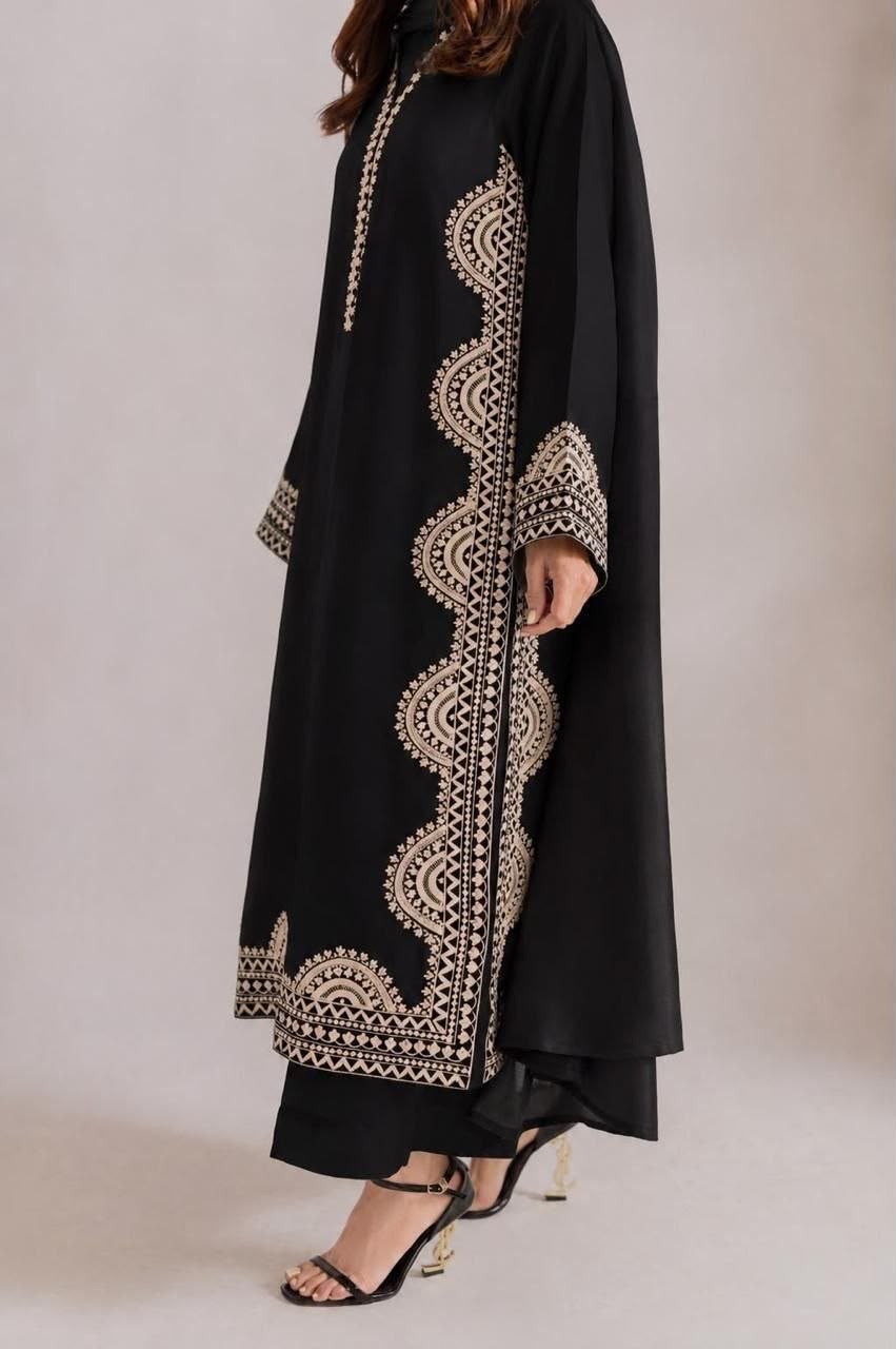 Biscuit Slub Oversize Top Set with Thread Work & Digital Print Dupatta
